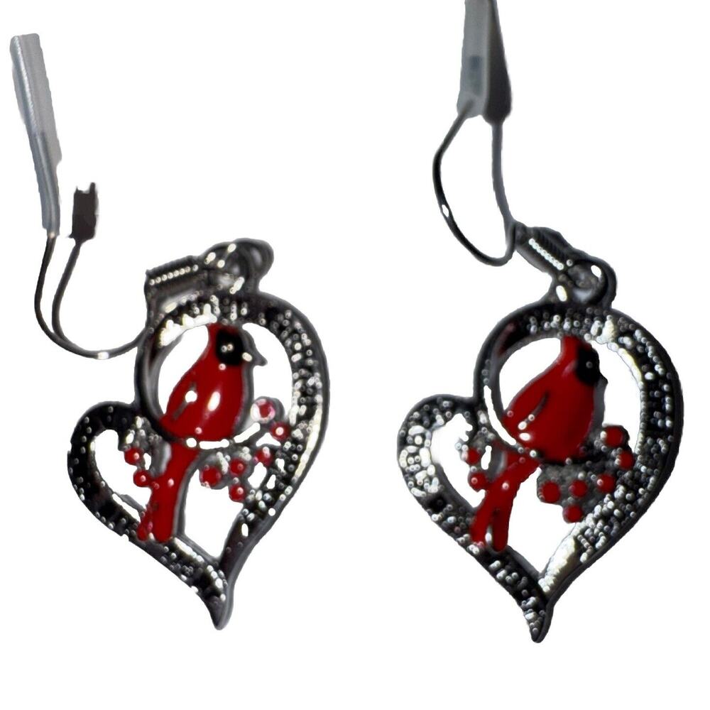 NWT Heart Shaped Cardinal Dangle Earrings